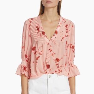 NWT CINQ A SEPT Jennings Floral Puff-Sleeve Top SZ XS